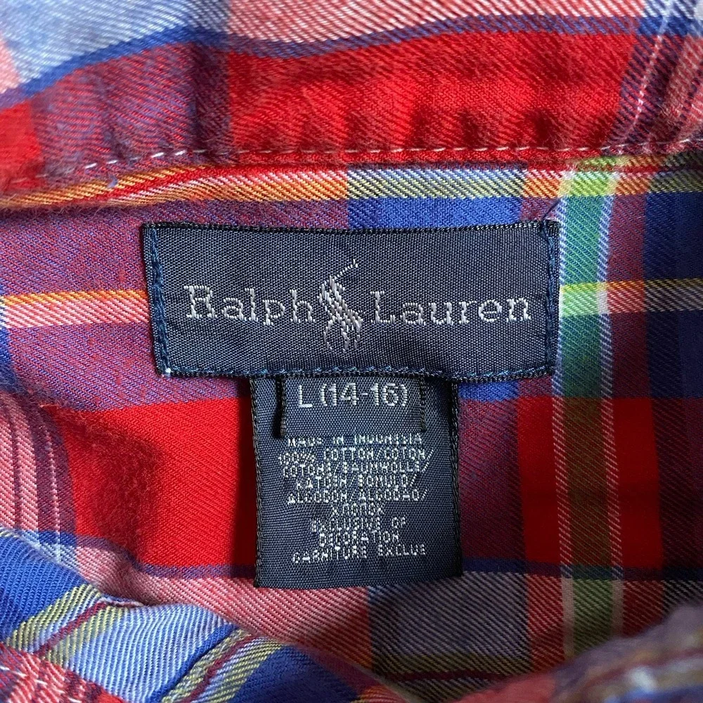Ralph Lauren Shirt Boy Size L/14-16 Red Tartan Long Sleeve Button Down Preppy